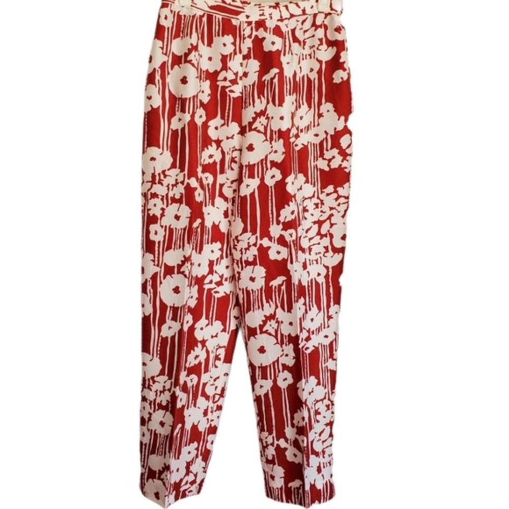 Vintage Adrianna Papell Floral Silk High Waist Embellished Trouser Pant Size 14